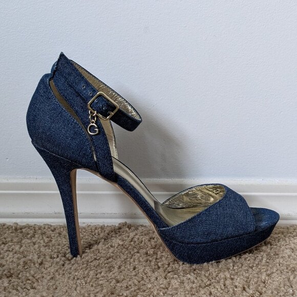 Guess - "GFNatalie Denim Platform Open Toe Heel - Size 7.5 - Picture 3 of 7